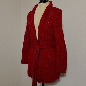 Hand Crafted Knitted Red Wool Cardigan Size S.